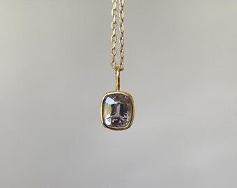 14K Solid Gold 0.75 Carat Natural Light Gray Spinel Charm Dainty Spinel Fine Jewelry Pendant