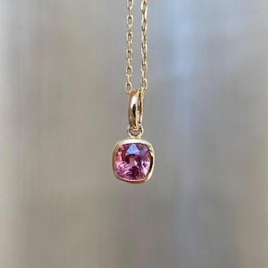 14K Solid Gold 0.59CT Natural Light Pink Spinel Charm Pink Spinel Pendant August Birthstone Fine Jewelry Gift For Her