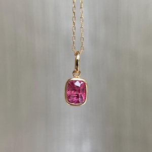 14K Solid Gold Natural Rich Pink Spinel Charm Pink Spinel 14K Gold Pendant Jewelry Gift For Her Pink Gemstone Charm Minimalist Spinel Charm
