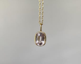 14K Solid Gold 0.80 Carat Natural Light Milky Pink Spinel Charm Fine Jewelry Pendant
