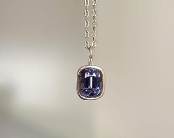14K Solid Gold 0.86 Carat Natural Purplish Gray Spinel Charm Dainty Spinel Fine Jewelry Pendant