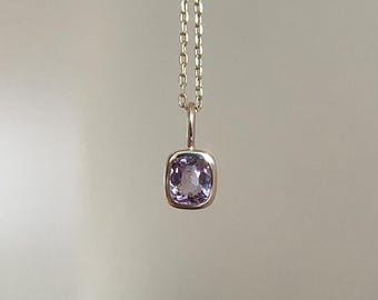 14K Solid Gold 0.60 Carat Natural Light Violet Spinel Charm Pendant Minimalist Fine Jewelry