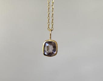 14K Solid Gold 0.86 Carat Natural Very Light Clear Purple Spinel Charm Dainty Spinel Fine Jewelry Pendant
