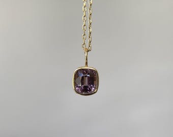 14K Solid Gold 0.70 Carat Natural Crimson Red Spinel Charm Pendant Minimalist Fine Jewelry