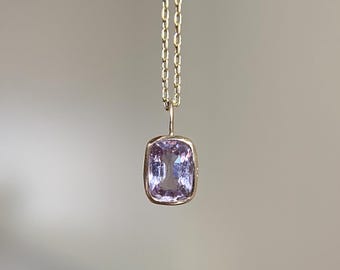 14K Solid Gold 0.92 Carat Natural Light Violet Spinel Charm Pendant Minimalist Fine Jewelry