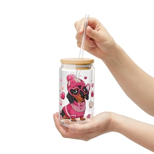 Cute Dog Sipper Glass, 16oz - Adorable Pet Lover Drinkware, Valentine's Day Gift, Cartoon Pet Cup, Dog Lover's Joy Glass Cup, Shop Today...