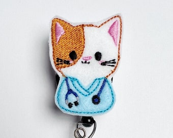 Cat badge reel, kitty badge reel, nurse badge reel, cute badge reel, nursing badge reel, badge reel, retractable badge, name badge holder