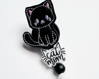 Black Cat badge reel, kitty badge reel, nurse badge reel, cute badge reel, nursing badge reel, badge reel, retractable badge, name badge