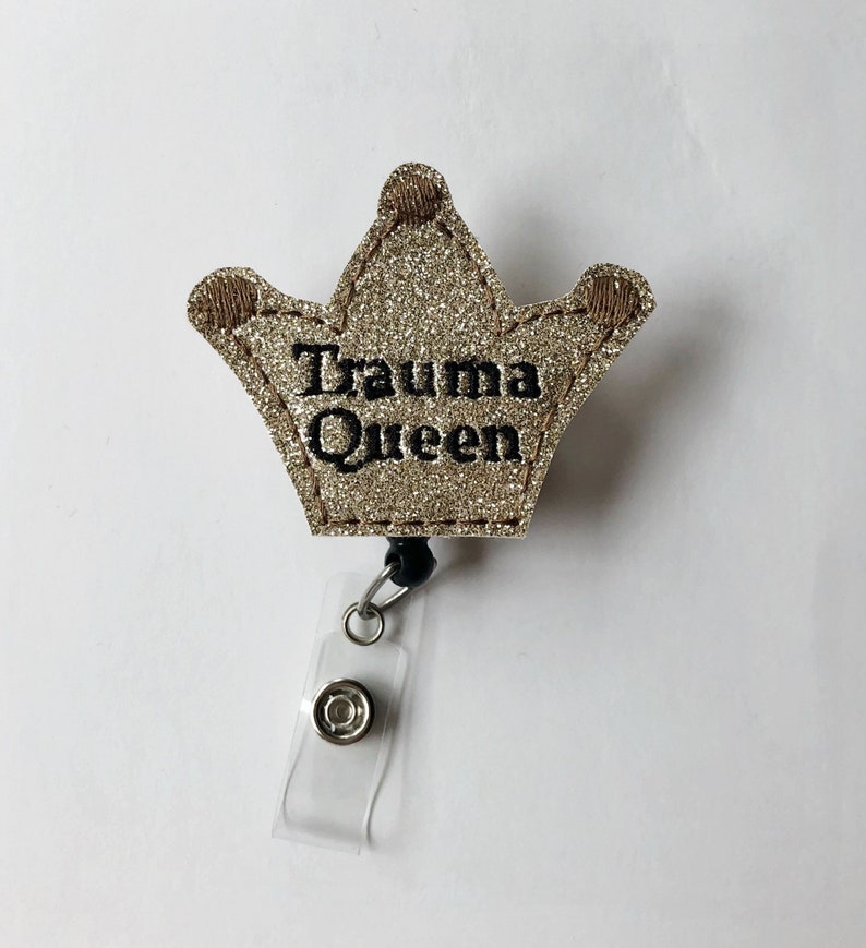 trauma queen badge reel, ER nurse badge reel, nurse badge reel, cute badge reel, glitter badge reel, medical badge reel, RN badge reel