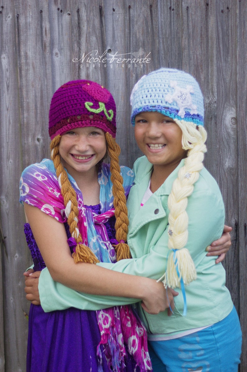 frozen crochet pattern, frozen crochet hat, elsa crochet hat pattern, anna crochet hat pattern, frozen hat pattern, immediate download image 1