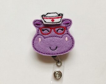 Hippo Badge Reel, Nurse ID Tag, Nurse Badge Reel, Cute Badge Reel, Nursing Badge Reel, Badge reel, Badge Clip, Badge Holder Retractable