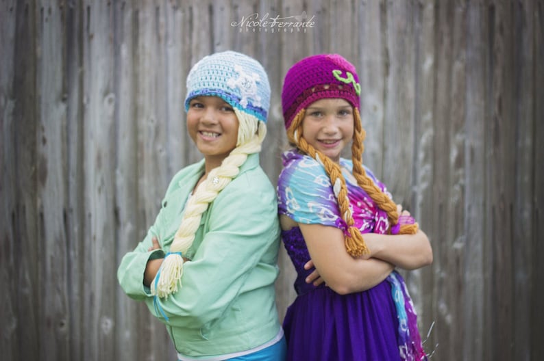 frozen crochet pattern, frozen crochet hat, elsa crochet hat pattern, anna crochet hat pattern, frozen hat pattern, immediate download image 2