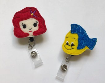 Little Mermaid Badge Reel, Name Badge Holder, Badge Clip, Ariel Badge Reel, Flounder, Nurse Badge Reel, Nursing Badge Reel, Nurse Gift