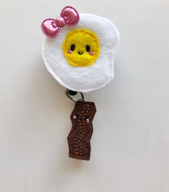 kawaii badge nurse badge reel badge reel charms glitter badge reel medical badge holder teacher badge reel Bacon and eggs badge reel