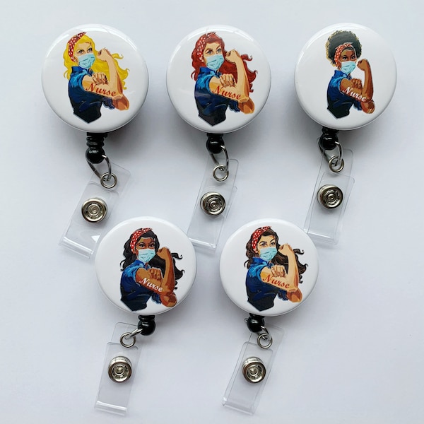 Rosie la riveteuse, porte-badge nominatif, bobine d'insigne d'infirmière, porte-badge d'infirmière, bobine d'insigne d'infirmière, bobine d'insigne, insigne rétractable, clip d'insigne