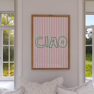 Modern Ciao Wall Art | Italian Word Print | Pink and Green Striped Printable