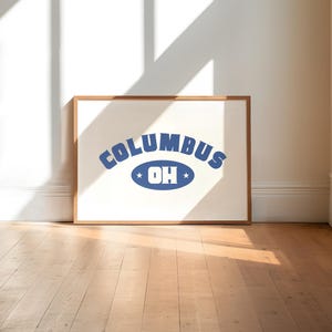 Columbus OH Wall Art Print – Blue Retro Typography Poster | Minimalist City Decor, Digital Download