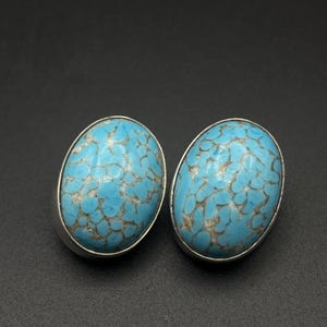 vintage 925 sterling silver blue turquoise clip on earrings