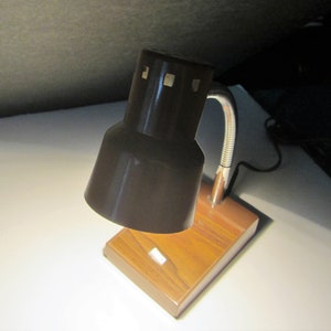 Gooseneck Retro Desk Lamp Brown Shade Faux Wood Base image 3