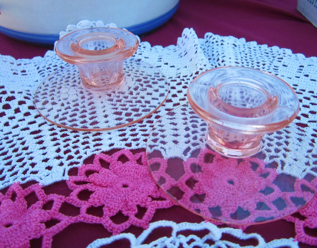 Pale Pink DEPRESSION GLASS Candle Holders Etsy