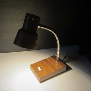 Gooseneck Retro Desk Lamp Brown Shade Faux Wood Base image 6