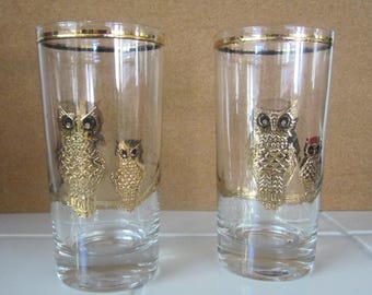CULVER OWLS Pair of 5-1/2" Highball Glasses MCM