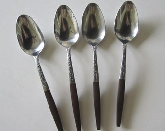 Tea Spoons INTERPUR INR2 JAPAN Stainless Steel Flatware Scroll Design, Brown Handles