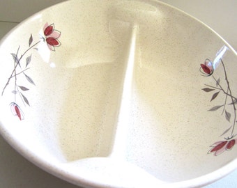 Franciscan DUET ROSE Divided Round Vegetable Bowl Pink Roses on Speckled White Modern Americana