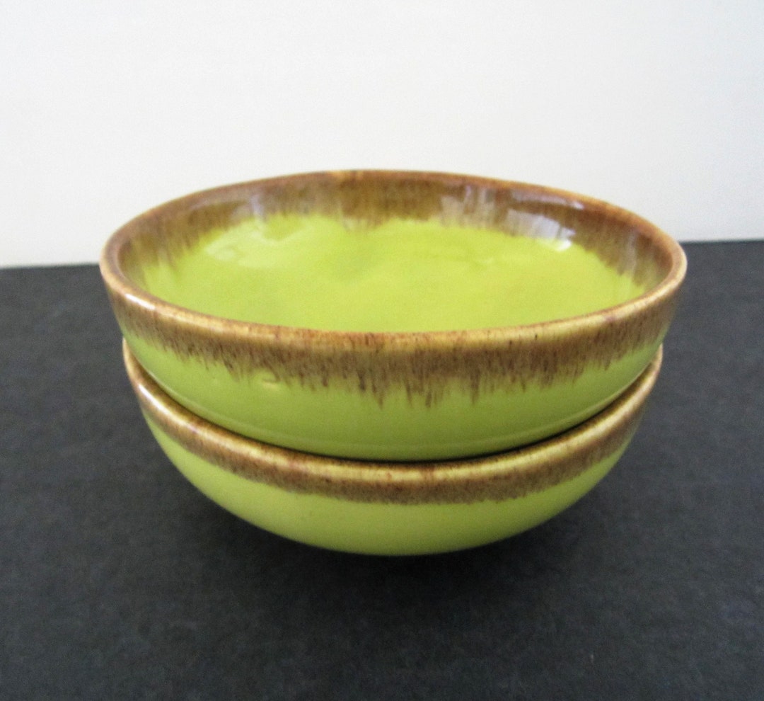 Desert Mist Green Chartreuse Brown Drip Rim BROCK California Pottery