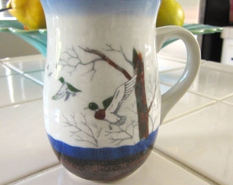 Otagiri Bell Shaped Tall Stoneware Mug MALLARD DUCKS In FLIGHT