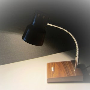 Gooseneck Retro Desk Lamp Brown Shade Faux Wood Base image 5