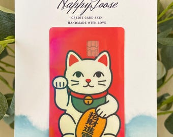 Lucky Cat Credit Card Skin: Japanese Fortune Cat Wallet Decal (Red)