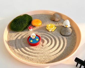 Kit de mini jardín zen, pato, seta, loto, decoración de escritorio, bandeja de arena, herramienta de mindfulness