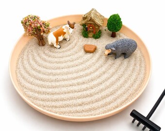 Kit de jardín zen en miniatura, animales de granja, casita de hadas, árboles, decoración de escritorio