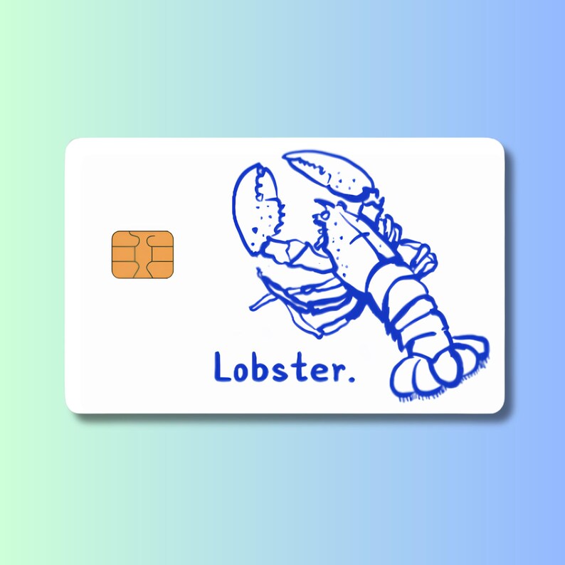 May include: A white card with a blue lobster illustration and the word "Lobster." The card has a gold-colored chip on the left side. The lobster design is a simple line drawing.