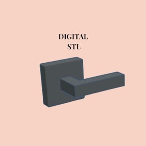 Puede incluir: Una manija de puerta gris oscuro con una base cuadrada y una palanca rectangular, presentada como un archivo STL digital. El texto DIGITAL STL aparece sobre el objeto, que presenta líneas limpias y definidas con un acabado mate y sólido.