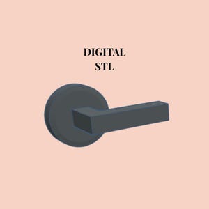 May include: A dark gray door handle with a circular base plate and a rectangular lever arm. The text DIGITAL STL is displayed in black above the handle. The object is presented against a solid light peach background.