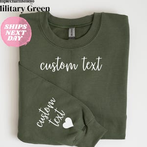 Personalized Minimalist Sweatshirt, Custom Text Hoodie With Names On Neck, Personalized Names Outfit On Sleeve, Customizable Crewneck Gifts