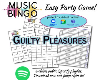 Guilty Pleasures Music Bingo – 30 Unique Cards, Spotify Playlist (Digital Download)