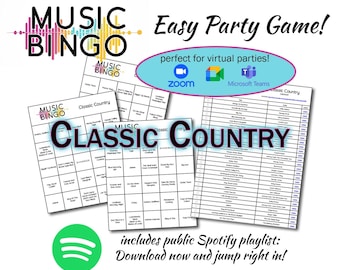 Klassieke countrymuziekbingo – 30 unieke kaarten, Spotify-afspeellijst (digitale download)