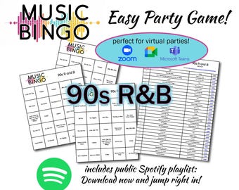 R&B-muziekbingo uit de jaren 90: 30 unieke kaarten, Spotify-afspeellijst (digitale download)