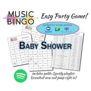 Baby Shower Music Bingo - Virtual Party Game - 30 Unique cards - Spotify Playlist - Easy to Play