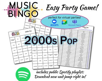 2000s Pop Music Bingo – 30 Unique Cards, Spotify Playlist (Digital Download)