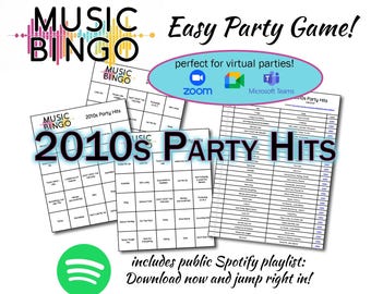 2010s Party Hits Music Bingo – 30 Unique Cards, Spotify Playlist (Digital Download)