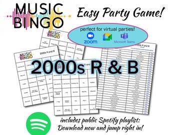 R&B-muziekbingo uit de jaren 2000: 30 unieke kaarten, Spotify-afspeellijst (digitale download)