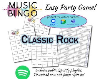 Classic Rock Music Bingo – 30 Unique Cards, Spotify Playlist (Digital Download)