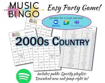 2000s Country Music Bingo - 30 Unique Cards, Spotify Playlist (Digital Download)