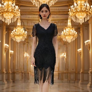 Sequin Fringe Flapper Dress: 1920s Gatsby Party, Vintage Art Deco