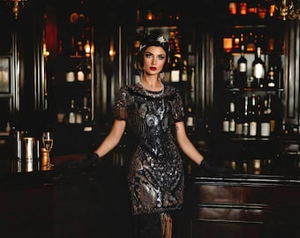 1920s Sequin Flapper Dress, Art Deco Evening Party, Downton Abbey Style