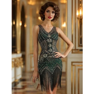 1920s Flapper Gatsby Dress, Vintage Party Dress, Gatsby Flapper Dress,  Art Deco Inspired Downton Abbey Dress, Retro Evening Gown